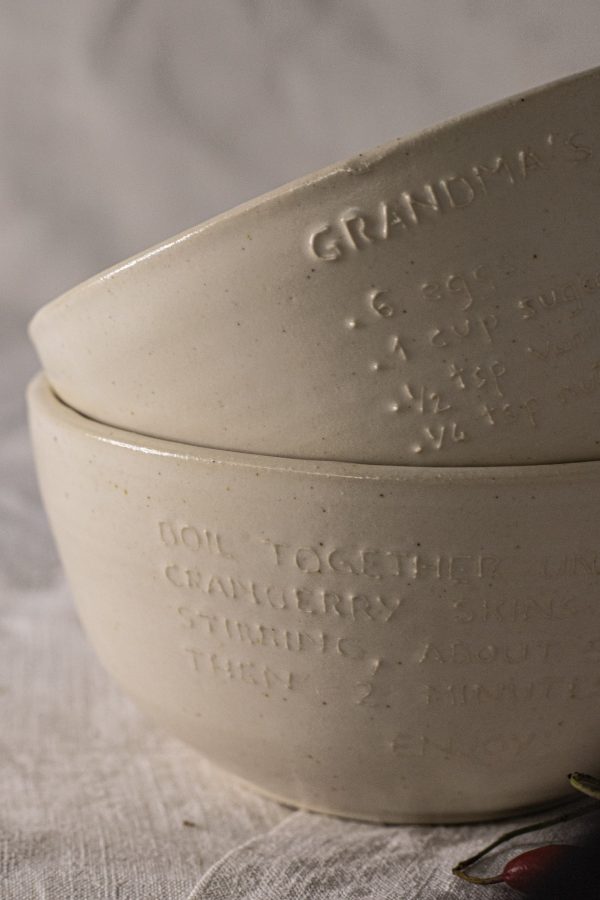 Family recipe ceramic bowl handwritten