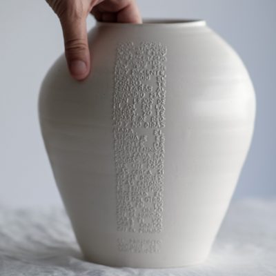 customized white vessel with poem