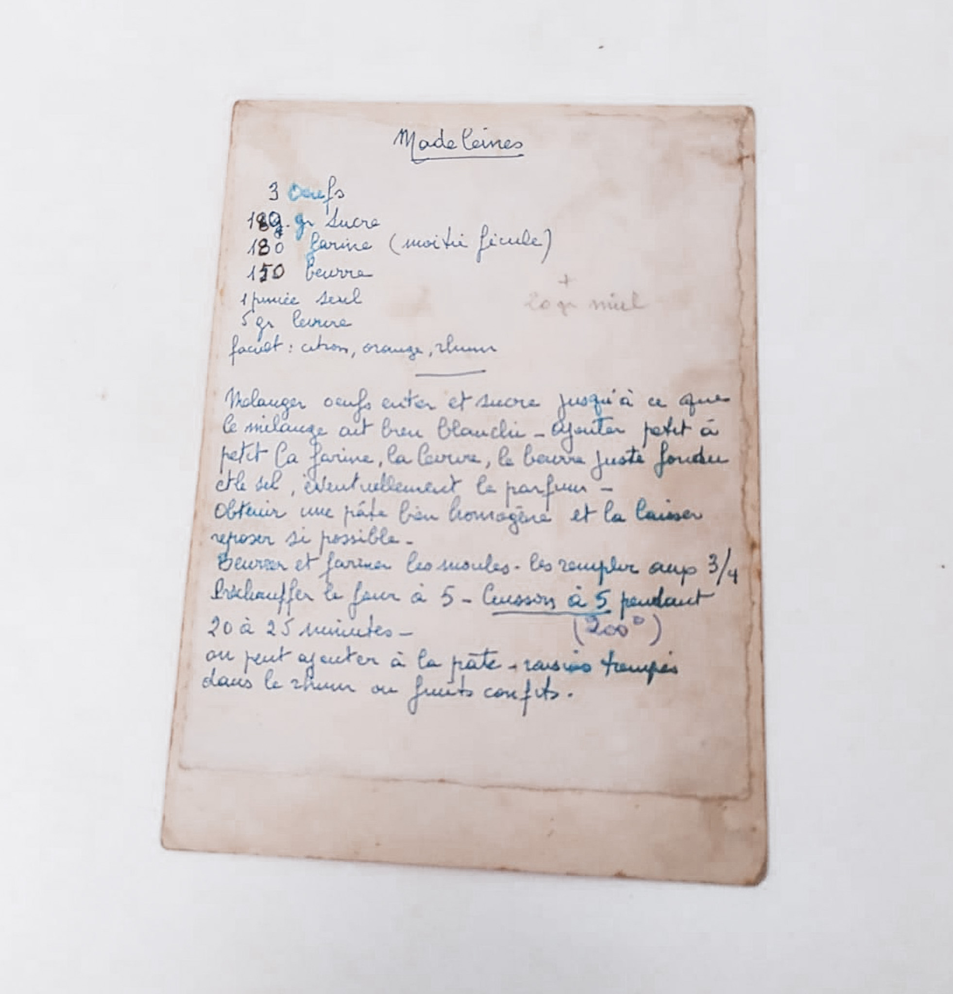 Handwritten recipe madeleine